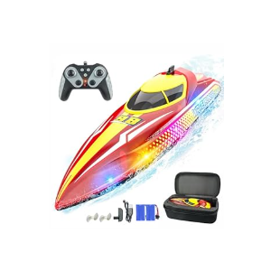 BEZGAR Remote Control Boat for Kids  2.4GHz Fast RC Boat with LED Lights & Portable Suitcase for Pools, Lakes & Salt Water, Summer Water Toys Gifts for Boys & Girls Age 6 7 812 Years Old