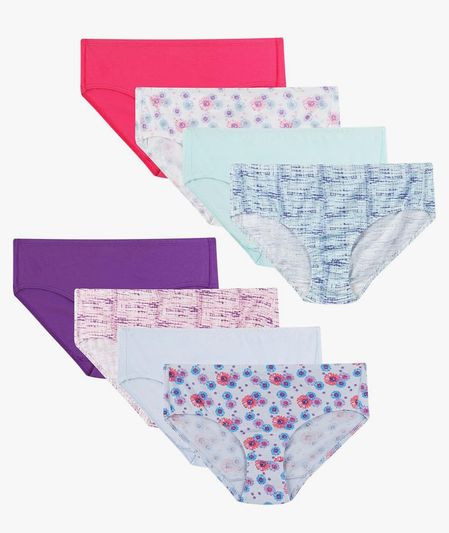 Hanes girls Organic Underwear, Brief & Hipster, Toddler & Girl Sizes, Pure Comfort Organic 100% Cotton Panties, 8-pack Size 10