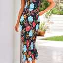 PRETTYGARDEN Women's Summer Midi Bodycon Dresses One Shoulder Strappy Tiered Ruffle Floral Boho Sun Dress (XL)