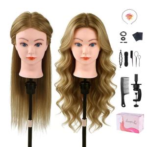 TopDirect 80% Mannequin Head Human Hair,26"Real Hair Cosmetology Mannequin Manikin Head Hair Braiding Hairdressing Practice Training Doll Head Styling with Clamp Holder and Tools(Ash Brown)