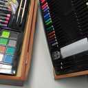 POPYOLA Art Supplies, 269 Piece Deluxe Art Set with 6 Drawing Pads, Watercolor Paints, Crayons, Colored Pencils Set in Wooden Case, Creative Gifts for Adults Artists Beginners (Brown)