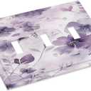 Decorative Light Switch Cover Plate Delicate Purple Watercolor Floral 3 Gang Wall Plate Triple Toggle Switch Plate Covers Electrical Outlet Cover for Bedroom Cabin Decor