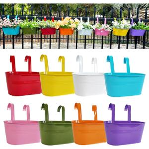12" Balcony Railing Planters, Outdoor Hanging Planter for Fence, Stylish Metal Porch Deck Flower Pot for Herbs & Succulents (Pack of 8)