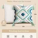 Throw Pillow Covers 18x18 - Tufted Decorative Pillow Cover with Zipper for Couch Sofa Bed Living Room Aesthetic Tassels Textured Striped Farmhouse Indoor Pillowcases, Green Blue Rhomb