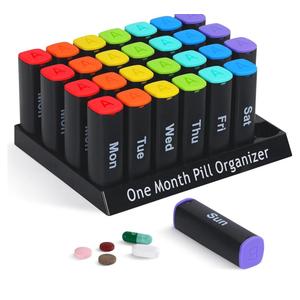 CAidRE Monthly Pill Organizer 2 Times a Day - 28 Day Pill Box AM PM, Daily Medicine Organizer for Vitamins, Supplements, Medications - BPA Free Pill Case for Home & Travel, Black
