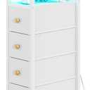 Yoobure LED Narrow Nightstand with Charging Station - Slim Dresser for Bedroom Narrow Side Table Storage Cabinet, Small Dressers Chest of Drawers, Tall Night Stand End Table for Small Spaces, White