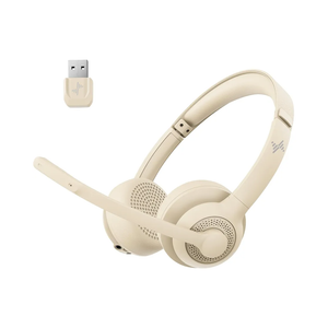 Wireless Headset with AI Noise Cancelling Microphone Bluetooth Headset - Bluetooth V5.2 Headphones with USB Dongle & Mic Mute for Computer/Laptop/PC/iPhone/Android/Cell Phones (White)