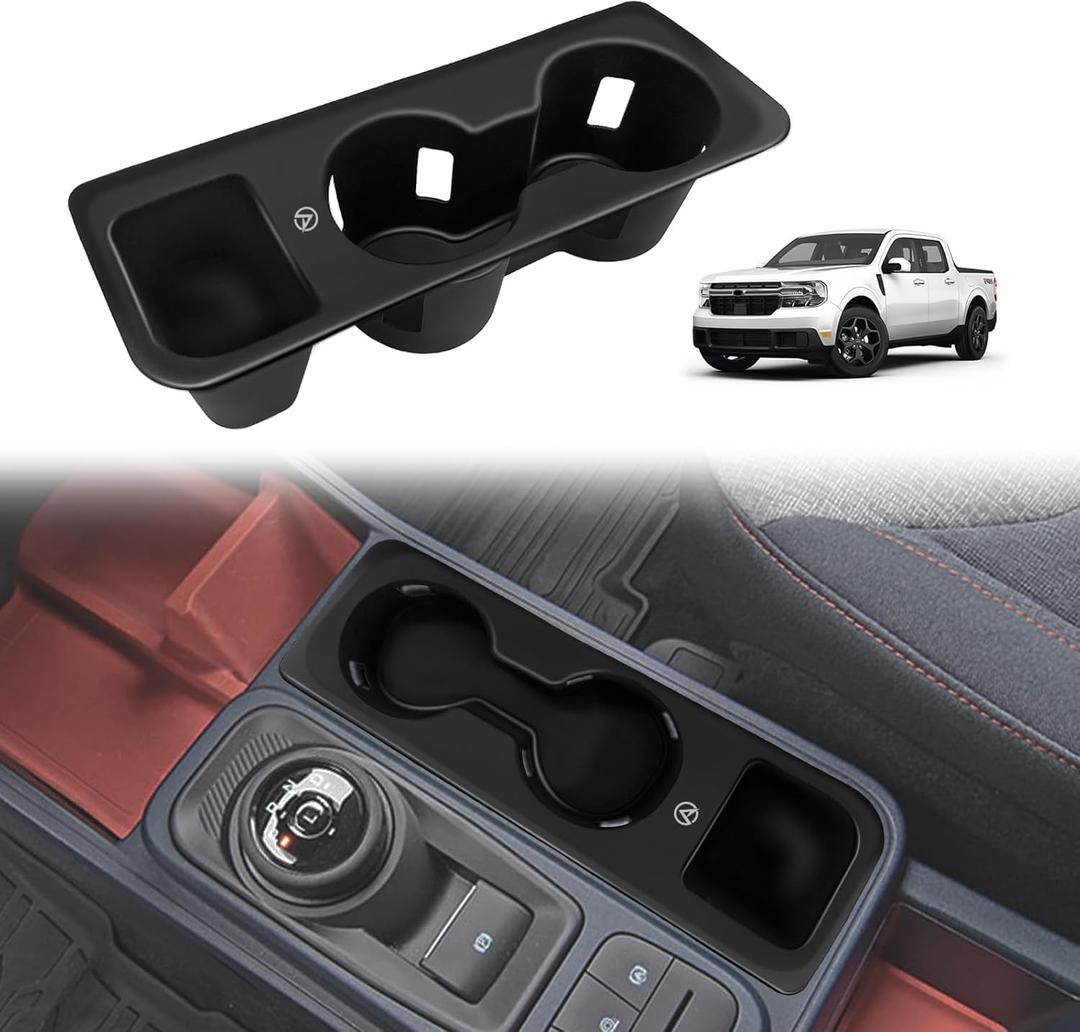 Muslogy Center Console Cup Holder Inserts Compatible with 2022-2026 Ford Maverick Accessories Middle Console Drink Holder Silicone Black Organizer Non-Slip Drink Stopper