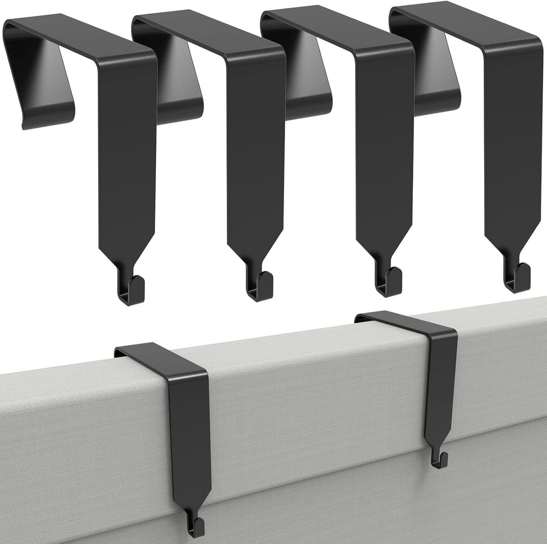 4 PCS Over The Door Hook Office Cubicle Hangers Cubicle Walls Hooks, Universal Panel Partition Metal Hooks for Hanging File Bins, Keys, Whiteboard, Black 