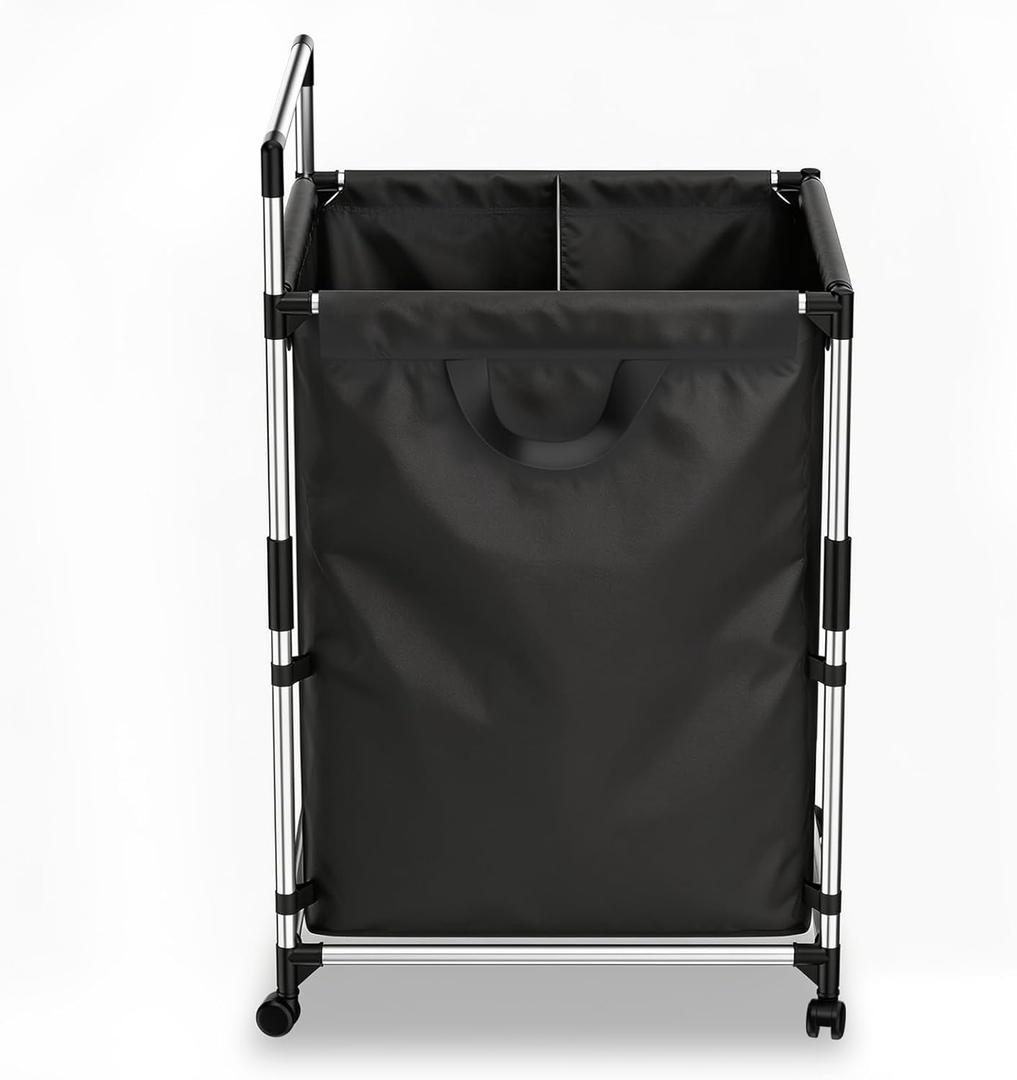 Double Laundry Hamper184L Large 2-Compartment Dirty Clothes Basket with Stianless Handles,Collapsible Laundry Sorter with Wheels