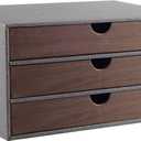 Cloth-effect Faux Leather Desk Organizer File Cabinet Executive Office Supplies Desktop Filing A4 Contract Document Stackable Storage Box with 3 Drawers (Grey)