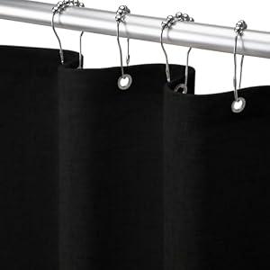 XOGUIBO Linen Shower Curtain Black, Fabric Boho Farmhouse Shower Curtains for Bathroom Cotton Natural Cloth Liner Set 72" W x 96" L