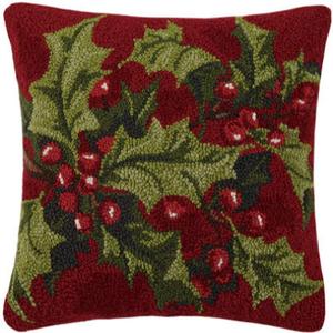 Peking Handicraft 31SJM10063C16SQ Holly Holiday Hook Throw Pillow, 16-inch Square, Wool and Cotton