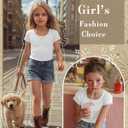 Oakgarden Girls Cap Sleeve T-Shirts Kids Ribbed Knit U-Neck Tops Fitted Short Sleeve Shirts Cute Summer Basic Tees 11-12 Years (White)