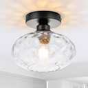 WILON Industrial Semi Flush Mount Ceiling Light - 8.66" Hammered Clear Glass Light Ceiling Fixture Black Bathroom Light Fixtures Ceiling Mount for Hallway Porch Kitchen Bathroom Bedroom (E26 Base)