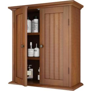 ChooChoo Bathroom Wall Cabinet, Over The Toilet Space Saver Storage Cabinet, Medicine Cabinet with 2 Door and Adjustable Shelves, Cupboard, Rustic, 8.8"D x 21.1"W x 24"H