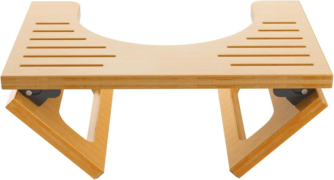 AmazerBath 7 Inches Bamboo Toilet Stool Squat for Adult, Foldable Squatting Potty Stools for Bathroom, 0.79" Thickness Poop Stool with Non-Slip Strip, Space-Saving, No Assembly Required, Natural Color