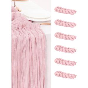 FUANGUI 6 Pack 35x120 Inches Pink Cheesecloth Table Runner 10Ft, Valentine‚Äôs Day Decoration Boho Gauze Romantic Coral Cheese Cloth Table Runner for Bridal Baby Shower Wedding Birthday