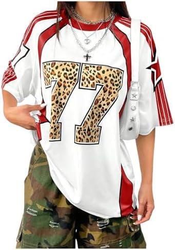 Floerns Women's Plus Size Cheetah Number Print Half Sleeve T Shirt Crew Neck Jersey Tee Tops, X-Large