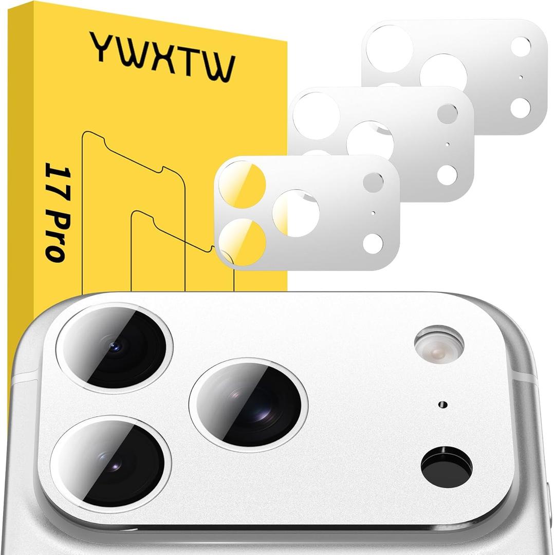 YWXTW [0 Bubbles for iPhone 17 Pro Camera Lens Protector, Full Coverage Tempered Glass Lens Screen Protector for iPhone 17 Pro Accessories, Case Friendly, HD Clear, 3 Pack (Silver)