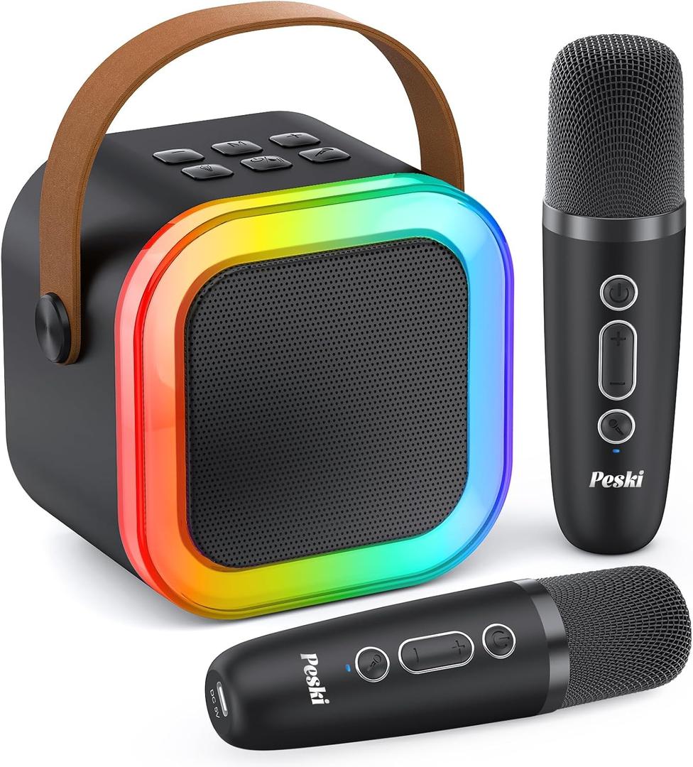 Karaoke Player, Karaoke Machine for Adults, Portable Bluetooth Mini Karaoke Microphone Singing Speaker Player with 2 Wireless Mic, All Smartphones,Birthday, Family,Home Party(Black)