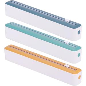 UKQRRTC 3Pcs Plastic Wrap Dispenser with Slide Cutter, Practical Food Wrap Dispenser, Refillable Cling Film Dispenser, Reusable Cling Wrap Dispenser