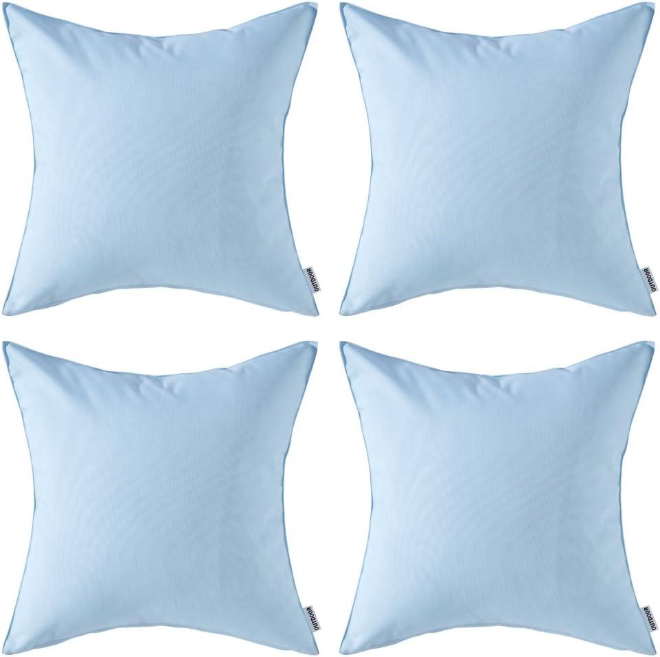 MIULEE Pack of 4 Decorative Outdoor Summer Pillow Covers Square Cushion Cases PU Coating Waterproof Throw Pillowcase Shell for Living Room Couch Sofa Garden Tent Park 18x18 Inch Light Blue