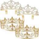 Henoyso 4 Pcs King and Queen Crowns Set Prom King and Queen Tiara Princess Crowns for Women Wedding Birthday Summer Party (Gold Color)