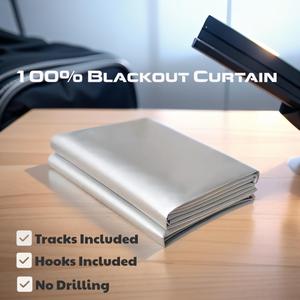 100% Blackout Curtains Window Blinds with Curtain Track Self-Adhesive, Full Shade Blind for Windows, Double Silver Coating Blackout Oxford Fabric 