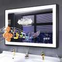 S·BAGNO 36x28 Inches LED-Bathroom-Mirror-with-Black-Frame, Led-Mirror-for-Bathroom, Built-in Bluetooth Speaker, Dimmable-Brightness, Color Changing, Anti-Fog, Horizontally/Vertically