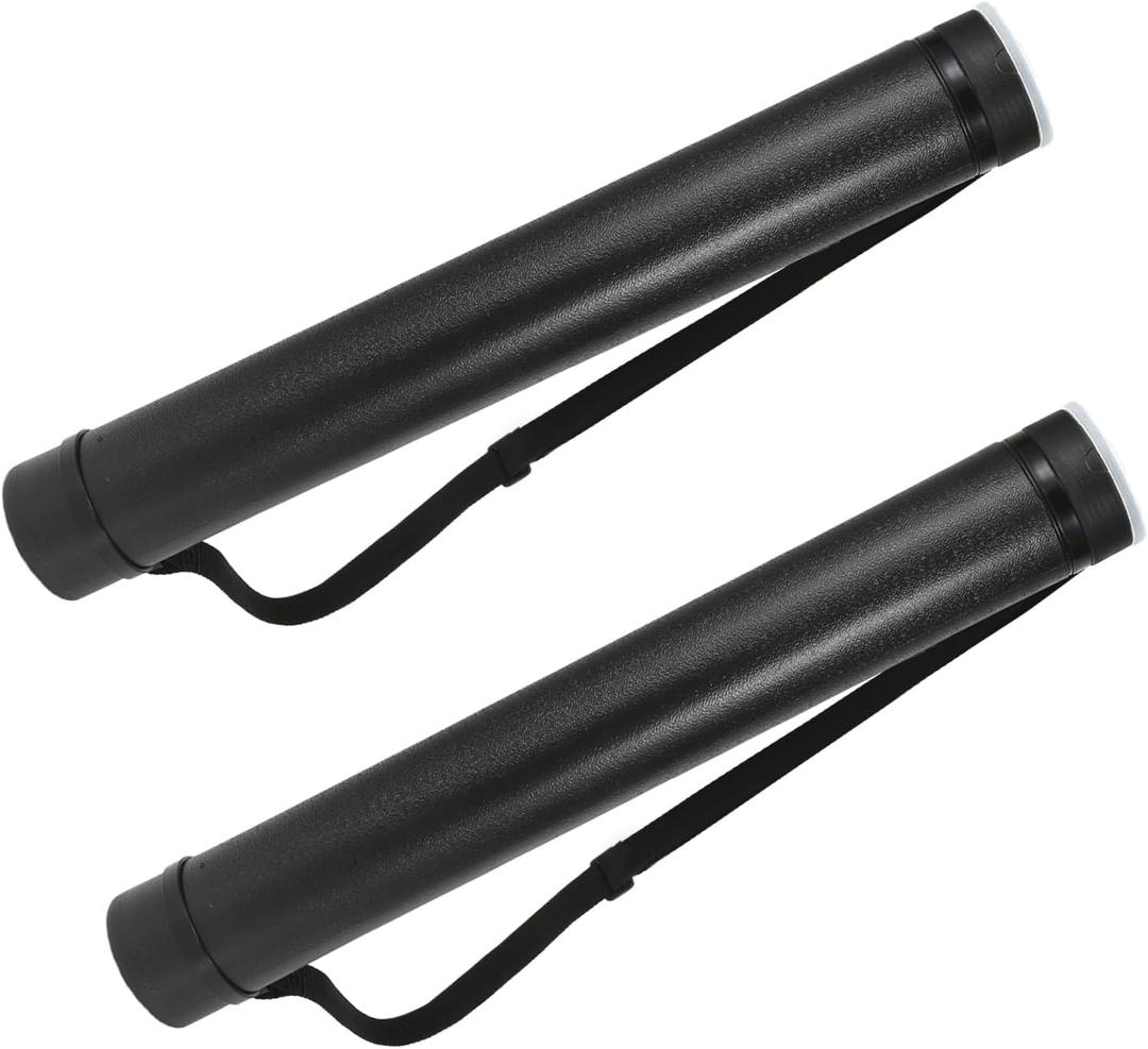 2 Pack Black Poster Tubes, Adjustable Length 25 to 40 Inches, Poster Tube with Shoulder Strap, Easy-to-Carry Storage Tube for Fishing Rod Case, Fly Rod Case, or Poster Storage.