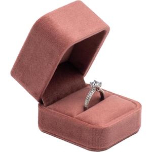 Velvet Single Ring Box Case Holder for Engagement Proposal Birthday Wedding,Jewelry Ring Box Jewelry Packaging Box (Dusty Rose)