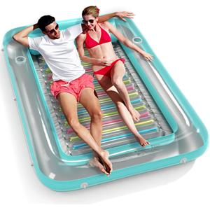 Inflatable Tanning Pool Lounger Float - Jasonwell 4 in 1 Sun Tan Tub Sunbathing Pool Lounge Raft Floatie Toys Water Filled Tanning Bed Mat Pad for Adult Blow Up Kiddie Pool Kids Ball Pit Pool (XL) (Green w reflective base)