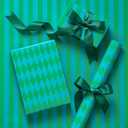 RUSPEPA Reversible Wrapping Paper Roll for Boys Girls, Mini Roll, Green and Light Blue Stripes & Diamond Pattern, Holiday Gift Wrap Paper for Merry Market Gifts, Christmas Party, 17 Inches x 16.4 Feet