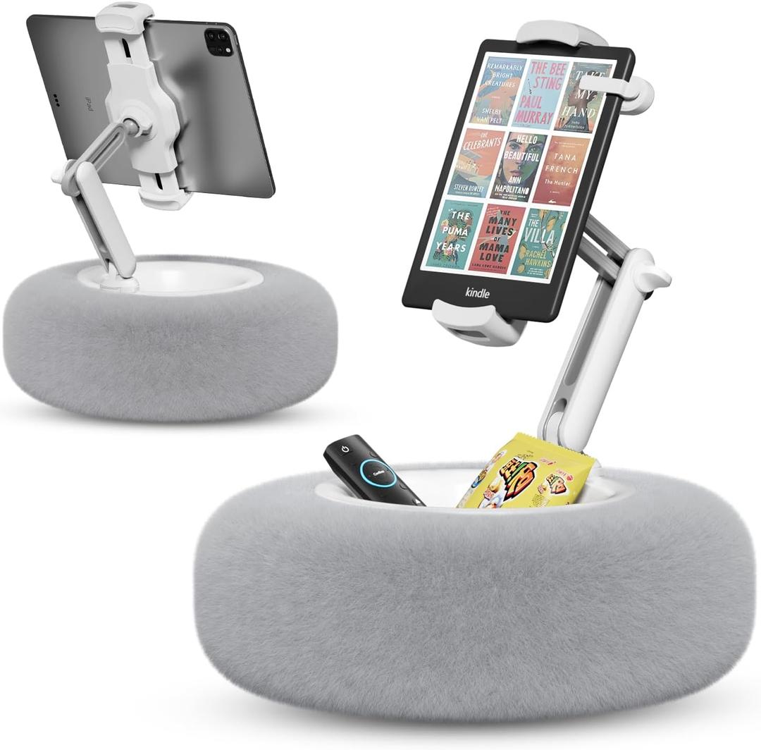 Tablet Pillow Stand for Reading, Adjustable Tablet Stand Phone Holder for Bed with Detachable Snack Bowl, Fits 4.7"-13" Kindle/Phones/Tablets, Watch Videos, Stream Media, Gray (Grey)
