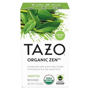 TAZO Organic Zen Green Tea, Caffeinated Tea with Refreshing Lemongrass & Spearmint, 16 Total Bags, Pack 6