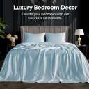 BEDELITE Satin Sheets Queen Size Bed Set, Luxury Soft Light Blue Silky Sheets for Hair and Skin, Similar to Silk Bed Sheets Set 4 Pieces 1 Deep Pocket Fitted Sheet, 1 Flat Sheet, and 2 Pillowcases