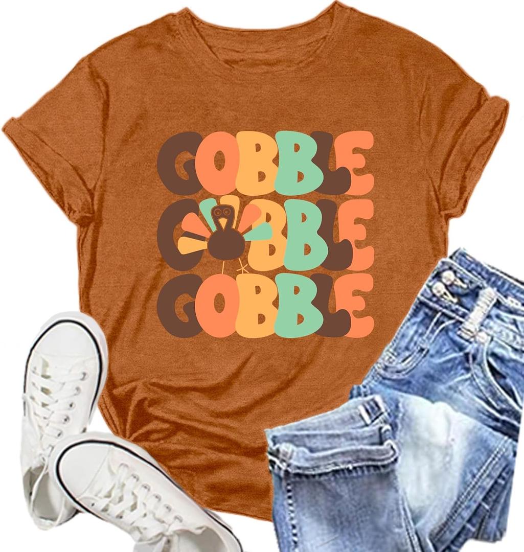 Thanksgiving Day Shirt for Women Gobble Turkey Tshirt Thanksgiving Tee Tops (XXL)