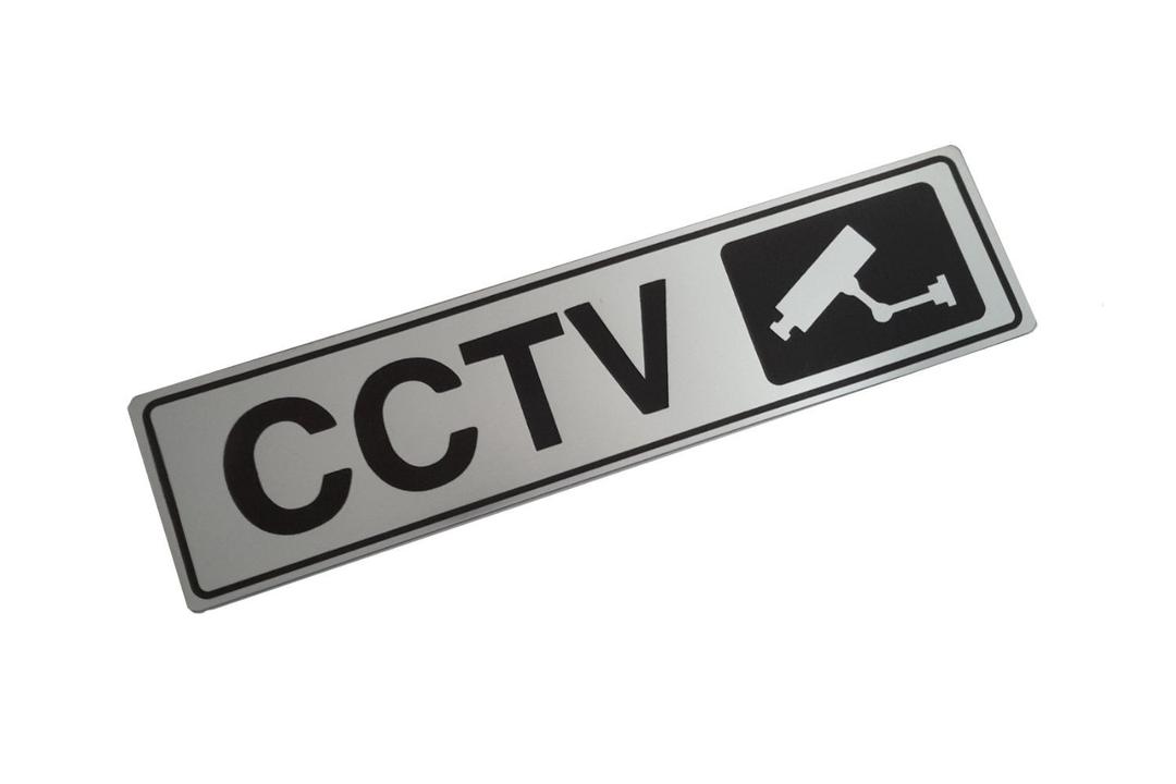 Silver CCTV Adhesive Sign - Warning, Notice, Brushed Silver Color for home, business, restaurants, bars, hotels, schools, cafe