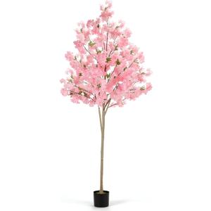 Artificial Cherry Blossom Tree 6FT, Faux Sakura with Realistic Pink Silk Flowers and Plastic Pot, Indoor & Outdoor Plant Decoration for Home, Office, Wedding, Garden, Party