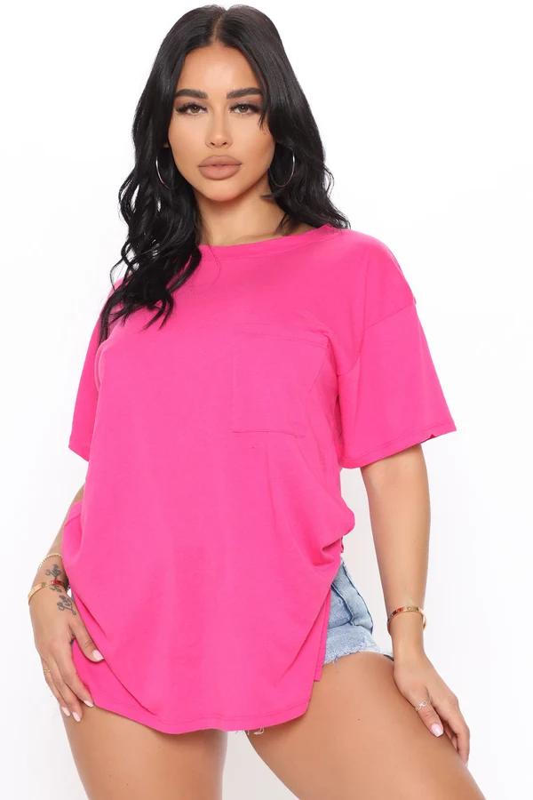 Laid back chillin pocket tee (M) Fuschaia 72581