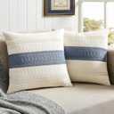 ZeeMart 2 Packs Cotton Boho Throw Pillow Covers 20x20 Inch Contrast Blue, Soft Farmhouse Decorative Couch Pillow Cases Blue Cushion Covers for Sofa Bed Living Room Home Decor