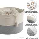 115L Extra Large Woven Cotton Rope Blanket Basket with Handles, Laundry Hamper Storage Bin for Pillows, Comforters,Clothes, Bedroom and Living Room Organization,White&Grey