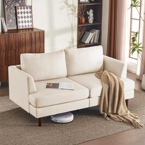 Furnimart Loveseat Sofa 66" W, Deep Seat Sofa for Living Room, 2-Seat Mid Century Couch, Comfy Cloud Couch with Removable Upholstered Cushion Cover, Modern Sofa for Office, Apartment, Bedroom, Beige