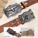 SANSTHS Cowboy Belt Western Belts for Men Women, Western Leather Belt Cowboy Cowgirl Belt Embossed Leather Belt for Jeans (for 28"-32" Waist, Silvery Bull/ Brown Belt)