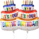 2PCS Happy Birthday Cake Foil Balloons, 40" Large Three-Layer Mylar Birthday Balloons, Yay Balloon for Girls Boys Kids Baby Shower Party Decorations, Multicolored
