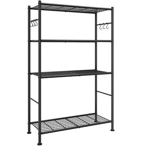 Sakugi Storage Shelves - 4-Tier Spacious Shelf Organizer with Hooks & Leveling Feet, Easy to Assemble, Rust-Resistant Garage Shelving for Kitchen, Pantry, Bedroom, 33.2" x 12.7" x 57.3", Black