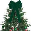 13" Green Bow Pre-Tied Bow for Christmas Tree, Dark Green Velvet Ribbon Bow for Wreaths, Tree Toppers Bow, Premade Bow, Gift Bow for Party Favor, Christmas Home Indoor Outdoor Decor-1 Counts