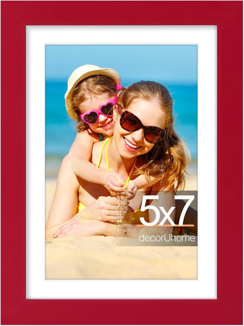 decorUhome 5x7 Picture Frame, Display Pictures 4x6 with Mat or 5x7 without Mat, Wall & Tabletop Display Photo Frame, Red, 1 Pack