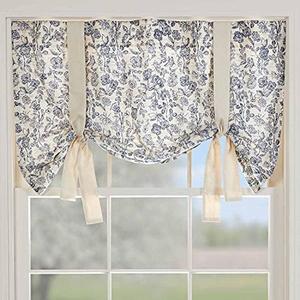 Piper Classics Doylestown Blue Floral Roman Tie Up Valance Curtain, 40" W x 24" L, Blue & Cream Flower Print, Vintage Farmhouse, Country Cottage Window Treatment